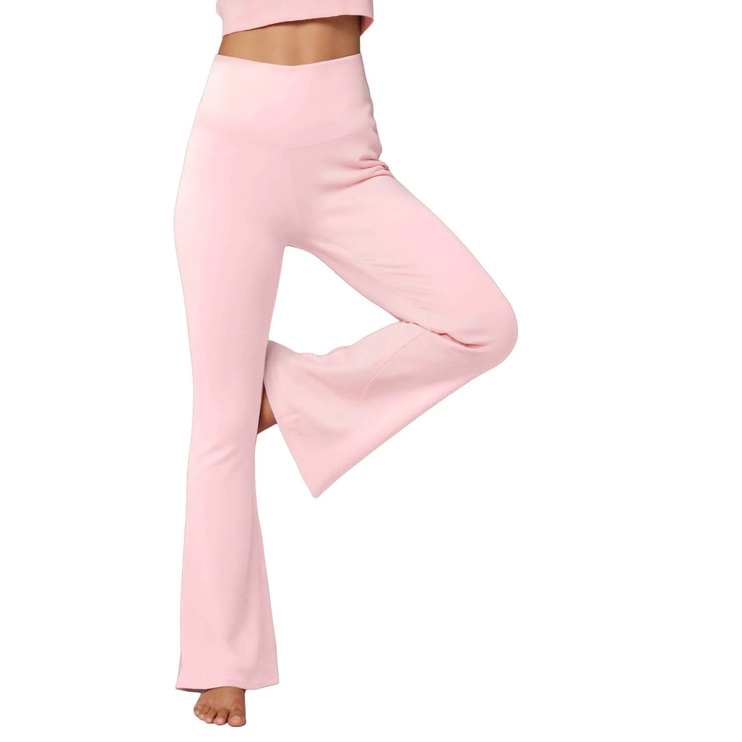 Flare Leggings For Women Low Rise Fold Over Flared Yoga Pants Slim Bootcut Leggings Ladies Comfy Workout Pants Pink Causal - Qoraheyhub
