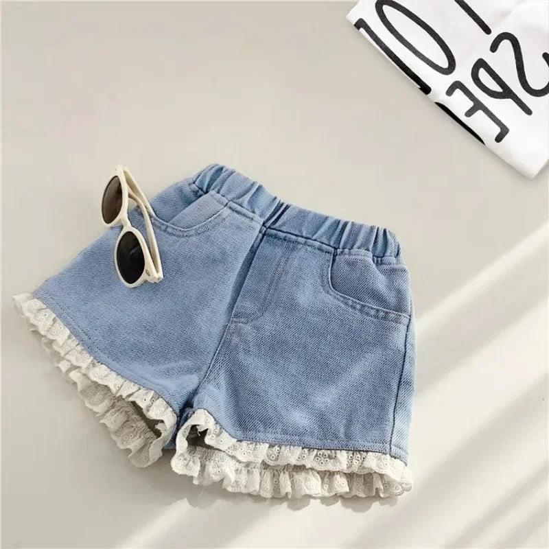 New Summer Kids Short Denim Shorts for Girls Fashion Girl Short Princess Jeans Children Pants Girls Shorts Flower Girls Clothing - Qoraheyhub