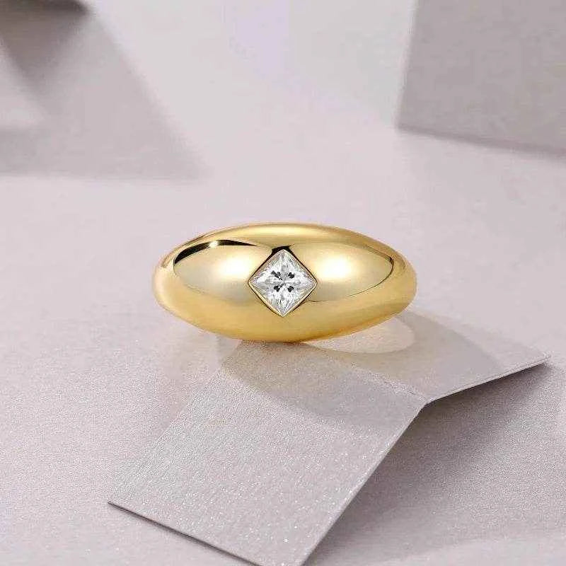 S925 Sterling Silver 4*4 Princes Cut Moissanite Ring Women Yellow Gold Ring Engagement Jewelry
