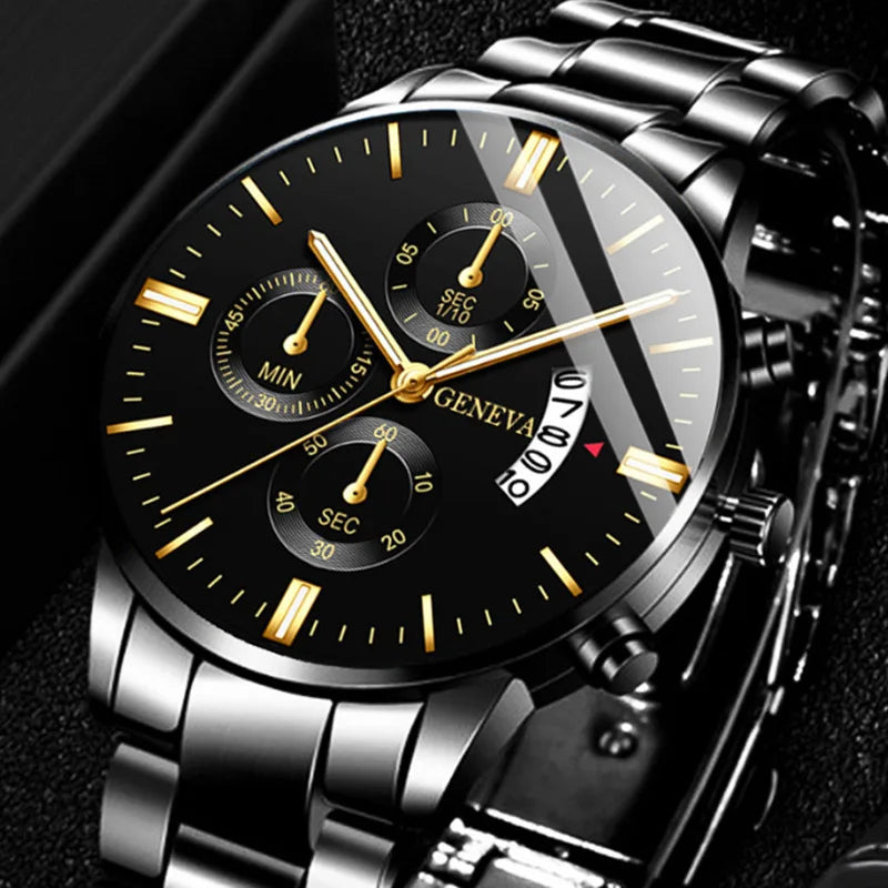 Fashion Men Stainless Steel Watch Luxury Calendar Quartz Wrist Watch Mens Business Watches for Man Clock Montre Homme - Qoraheyhub