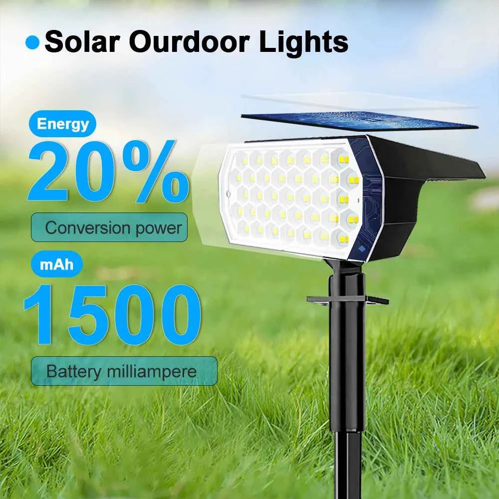 2024 New LED Solar Landscape Spotlights 74 LED Tricolor Light Waterproof 37 LED RGB Solar Garden Wall Lights Yard Lawn Pathway