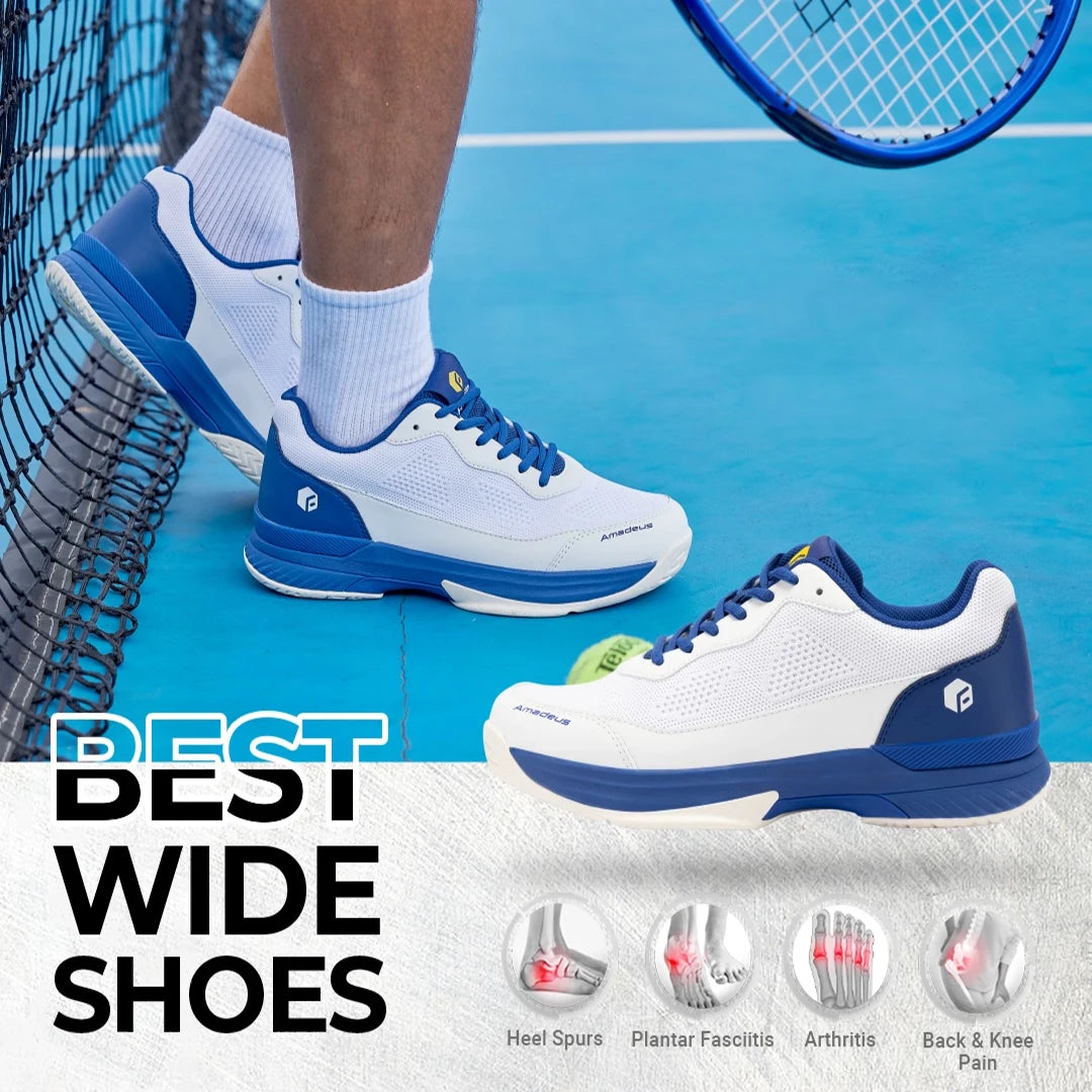FitVille Wide Width Men's Tennis Shoes Professional Training Sneakers Breathable Non-Slip For Racquet Sport Arch Support