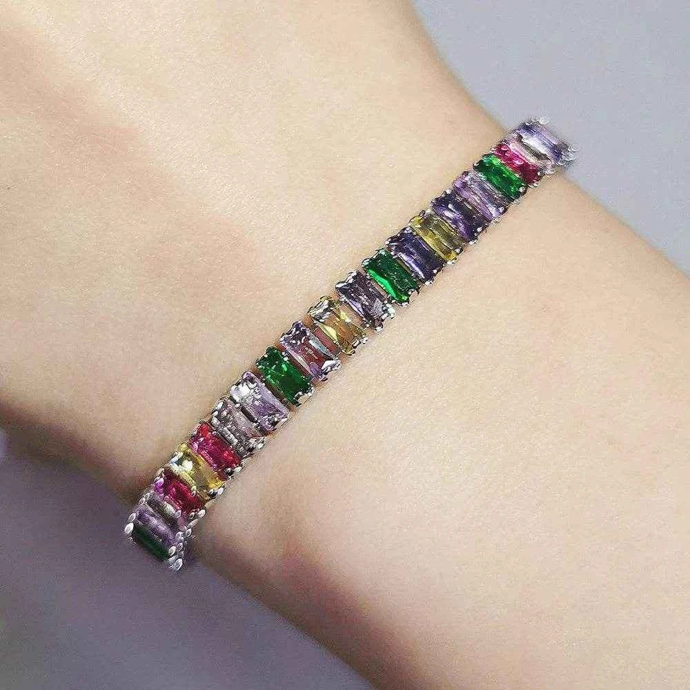 2024 New Arrival Colorful Rose Gold Silver Color Tennis Bracelet Adjustable for Women Party Gift Jewelry Wholesale S7193