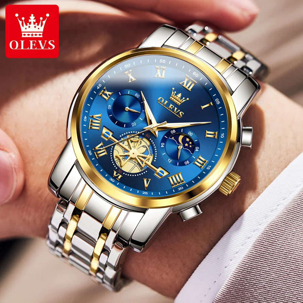 OLEVS Top Brand Men's Watches Classic Roman Scale Dial Luxury Wrist Watch for Men Original Quartz Waterproof Luminous Male Reloj - Qoraheyhub