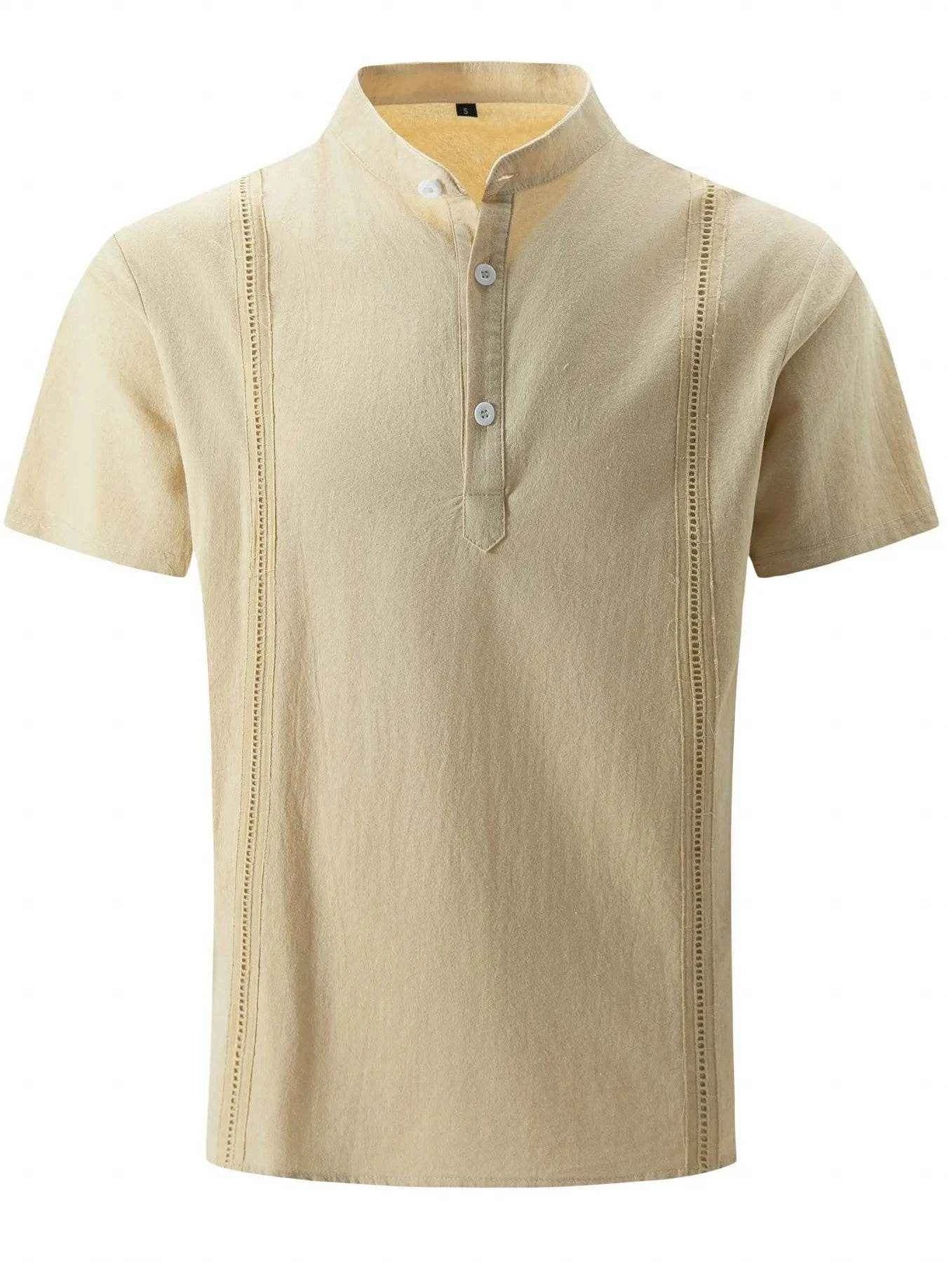 Summer Striped Henley Men's Shirts Fashion Oversized Button Stand Collar Short Sleeve Shirt Tops Man Clothing Comfortable Shirts