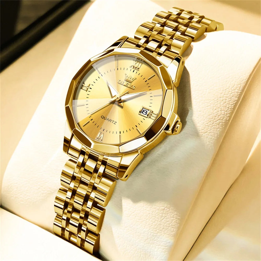 OLEVS Elegant Fashion Women's Watches Luxury Brand Original Quartz Watch for Ladies Waterproof Stainless Steel Luminous Date - Qoraheyhub