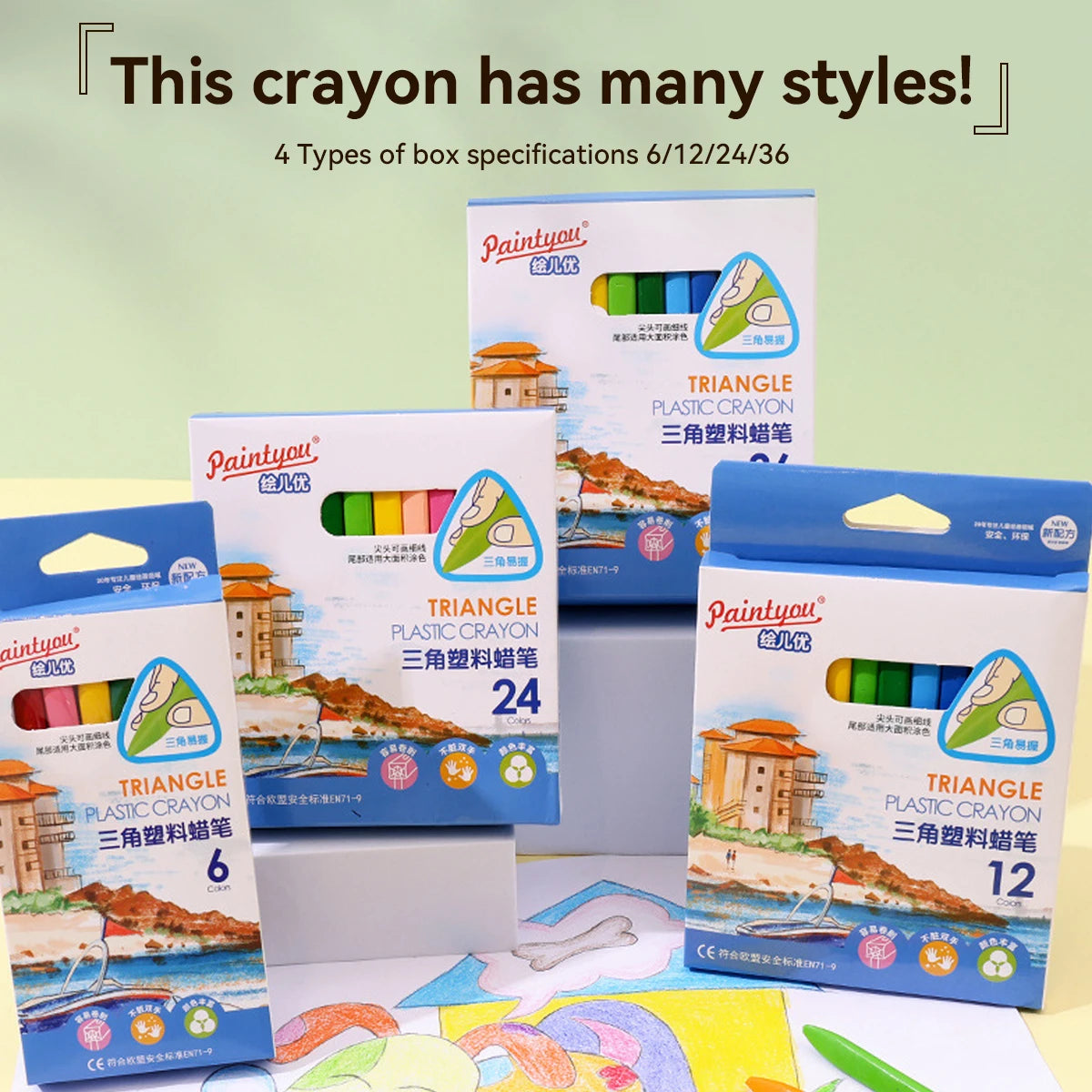 12/18/24/36 Colors Non-dirty Hand Plastic Crayons Washable and Erasable Color Crayons Children’s Painting School Office Supplies - Qoraheyhub