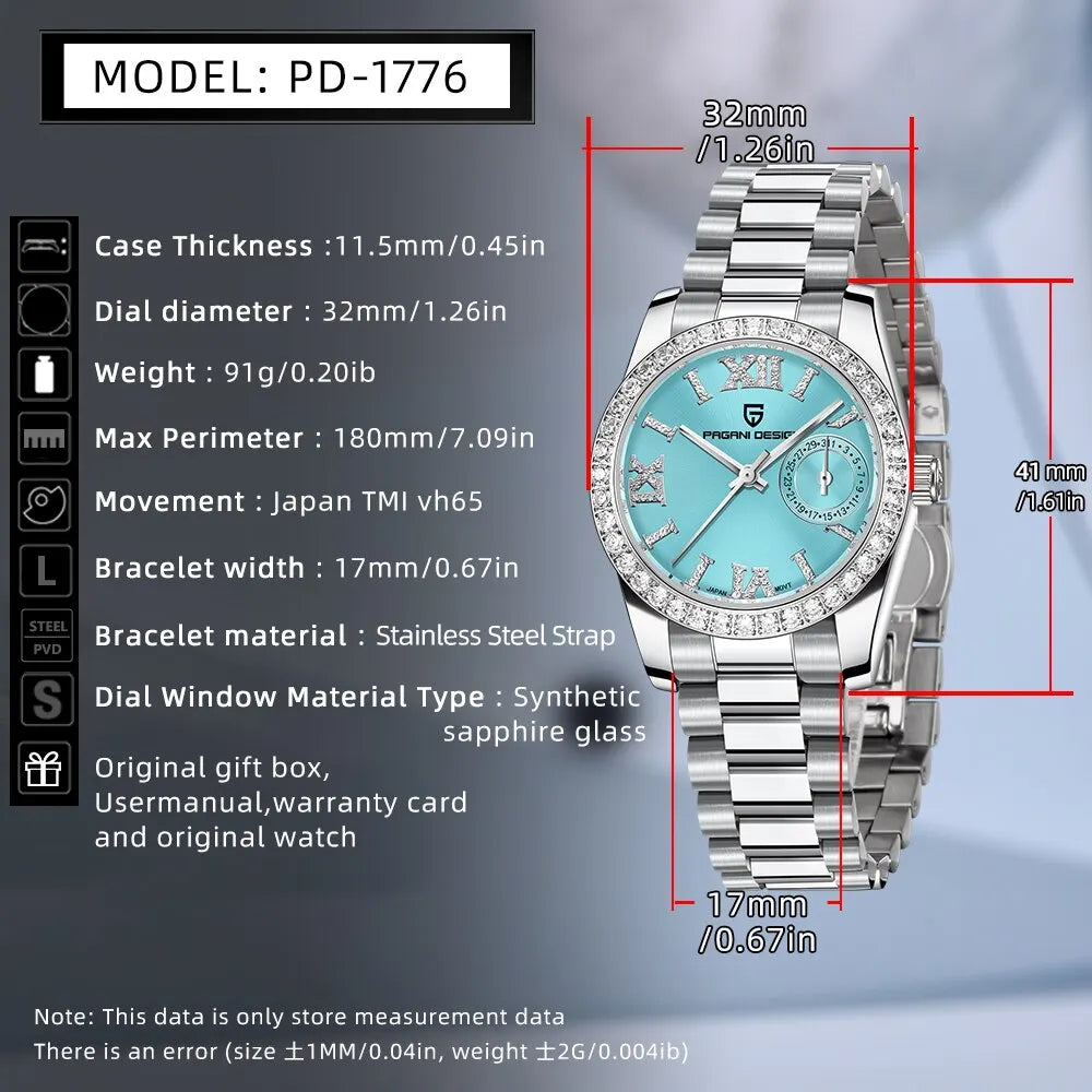 PAGANI DESIGN 2024 New 32MM Women's Wristwatch Elegant Luxury Quartz Watch For Women Fashion Waterproof Watches Sapphire Clock - Qoraheyhub