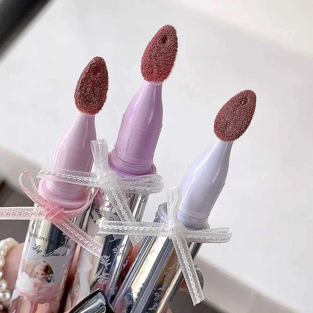 Ballet Girls Mirror Crystal Lip Gloss Makeup Set Water Glass Lip Glaze Waterproof Film Forming Sponge Head Jelly Lip Tint Kit