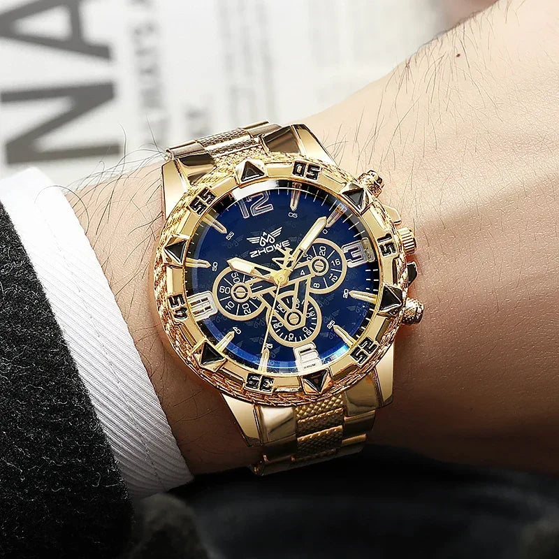 Luxury Business Men's Watch Stainless Steel Strap Blue-Light Glass Men Quartz Watches Big Dial Casual Wristwatch for man gifts - Qoraheyhub