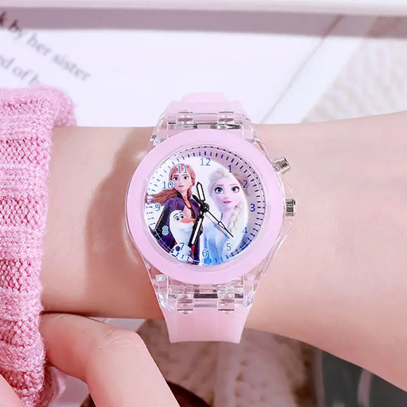 Disney Girls Kids Watches Children Watch Frozen Princess Aisha Sophia Luminous Student Colorful LED Light Women Lady Clock - Qoraheyhub