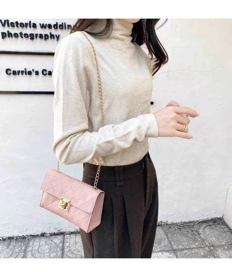 Women's Bag Korean Classic Checkered Diamond Embroidered Lock Chain Single Shoulder Small Square Bag Crossbody Mobile Phone Bag