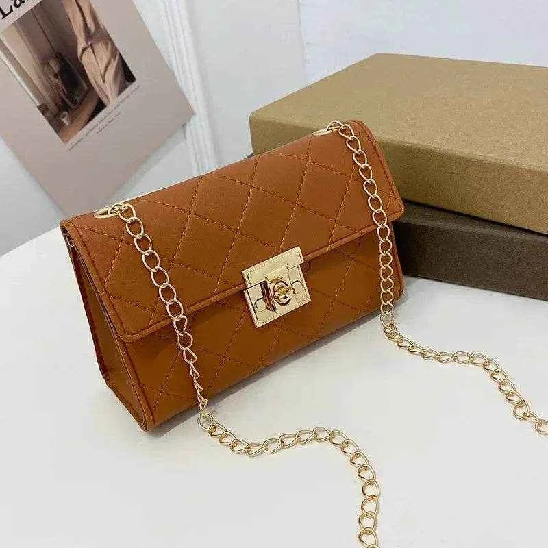 Women's Bag Korean Classic Checkered Diamond Embroidered Lock Chain Single Shoulder Small Square Bag Crossbody Mobile Phone Bag