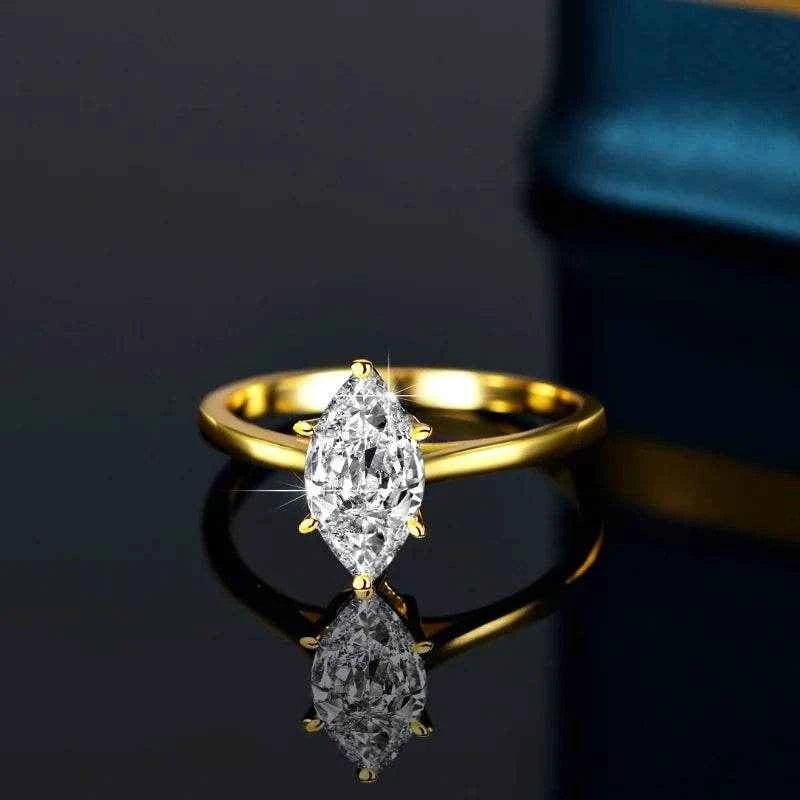 S925 Sterling Silver Marquise Cut 1 Carat Moissanite Engagement Yellow Color Ring For Women