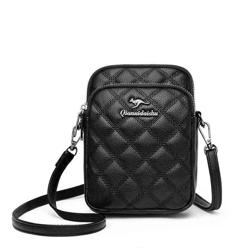 2025 New Three-layer Mobile Phone Bag Women's Single Shoulder Mother's Bag Fashionable Diamond Grid Embroidery Crossbody Handbag