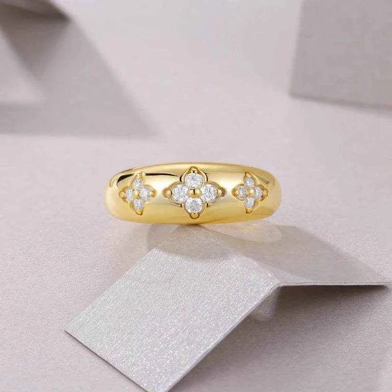 Moissanite Diamond Ring S925 Sterling Silver Yellow Gold Lady Wedding Ring Gift
