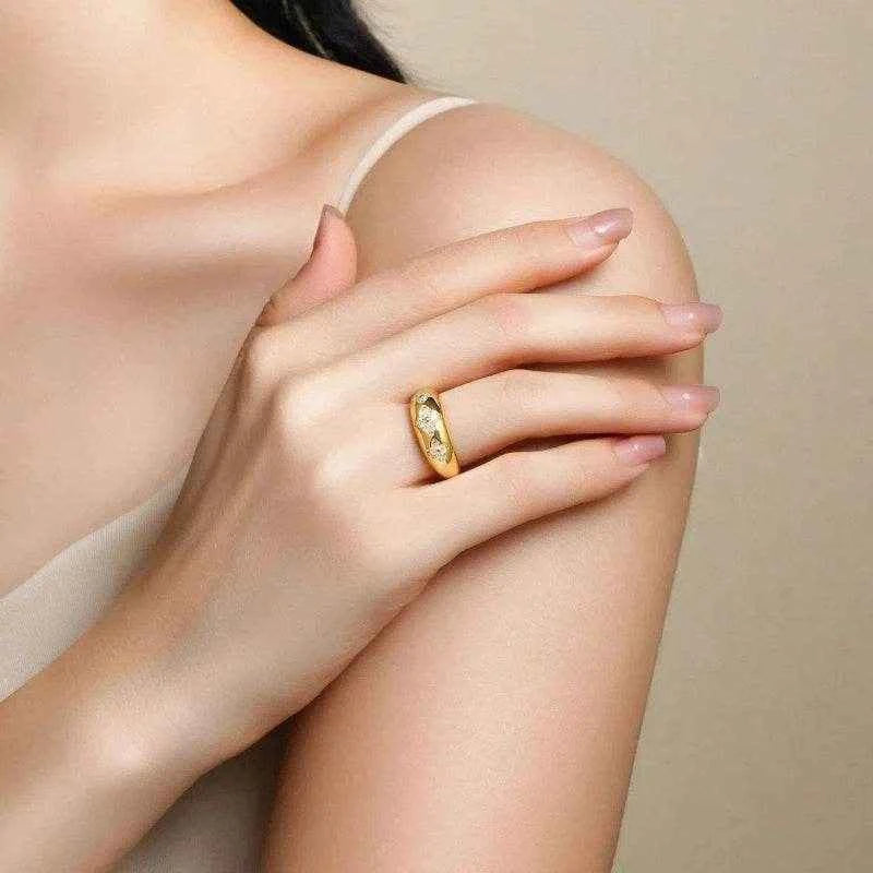 Moissanite Diamond Ring S925 Sterling Silver Yellow Gold Lady Wedding Ring Gift