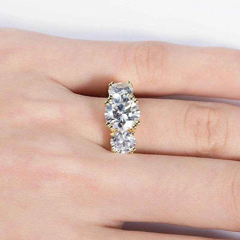 5 Carat Moissanite 925 Sterling Silver Three Stone Ring Engagement Yellow Color Ring For Women