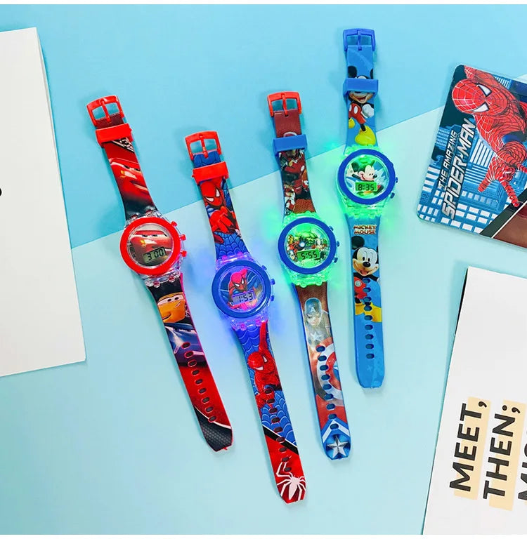 Flash Light Spiderman Kids Watches For Boys Cartoon shark Mickey Children Watch Girls Student Digital Clock Gifts Toy - Qoraheyhub