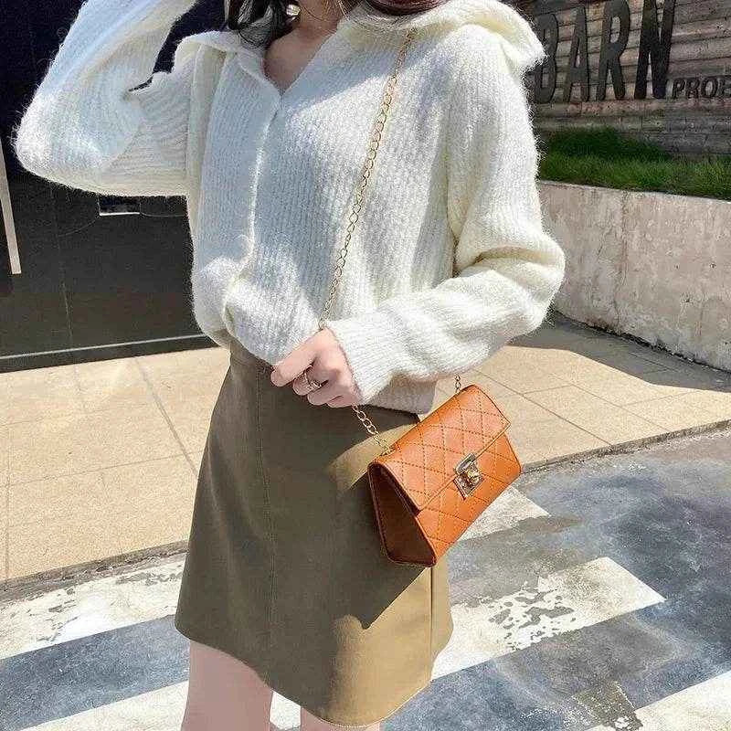 Women's Bag Korean Classic Checkered Diamond Embroidered Lock Chain Single Shoulder Small Square Bag Crossbody Mobile Phone Bag