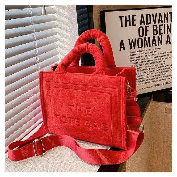2025 Women's Khaki Velour Tote Bag Original Letter Print Medium Ladies Brand Shopper Handbag Female Square Medium Shoulder Bags