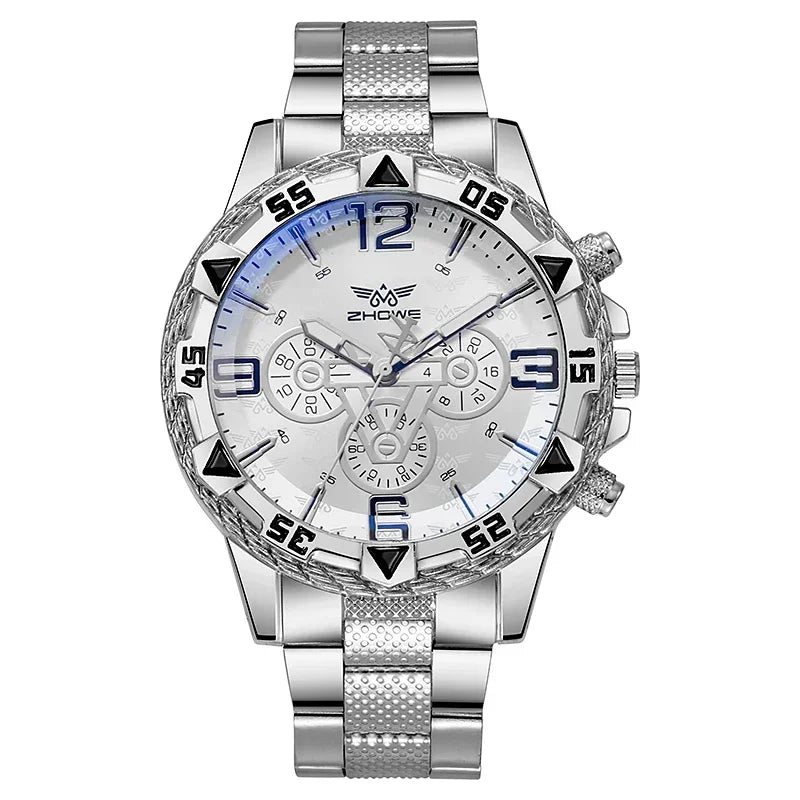 Luxury Business Men's Watch Stainless Steel Strap Blue-Light Glass Men Quartz Watches Big Dial Casual Wristwatch for man gifts - Qoraheyhub