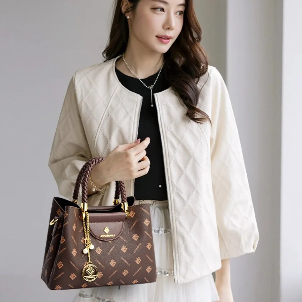 Woven Handle Genuine Brand High Quality Leather Casual Tote Luxury Handbags Women Bags Designer Shoulder Hand Bags for Women Sac