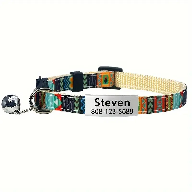 Personalized ID Tag Cat Collar with Bell Custom Collar Safety Breakaway Adjustable Nylon Engraving Small Kitten Necklace