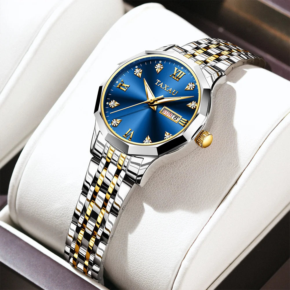 OLEVS Fashion Golden Watch for Women Stainless Steel Waterproof Women's Watches Elegant Original Luxury Ladies Quartz Wristwatch - Qoraheyhub