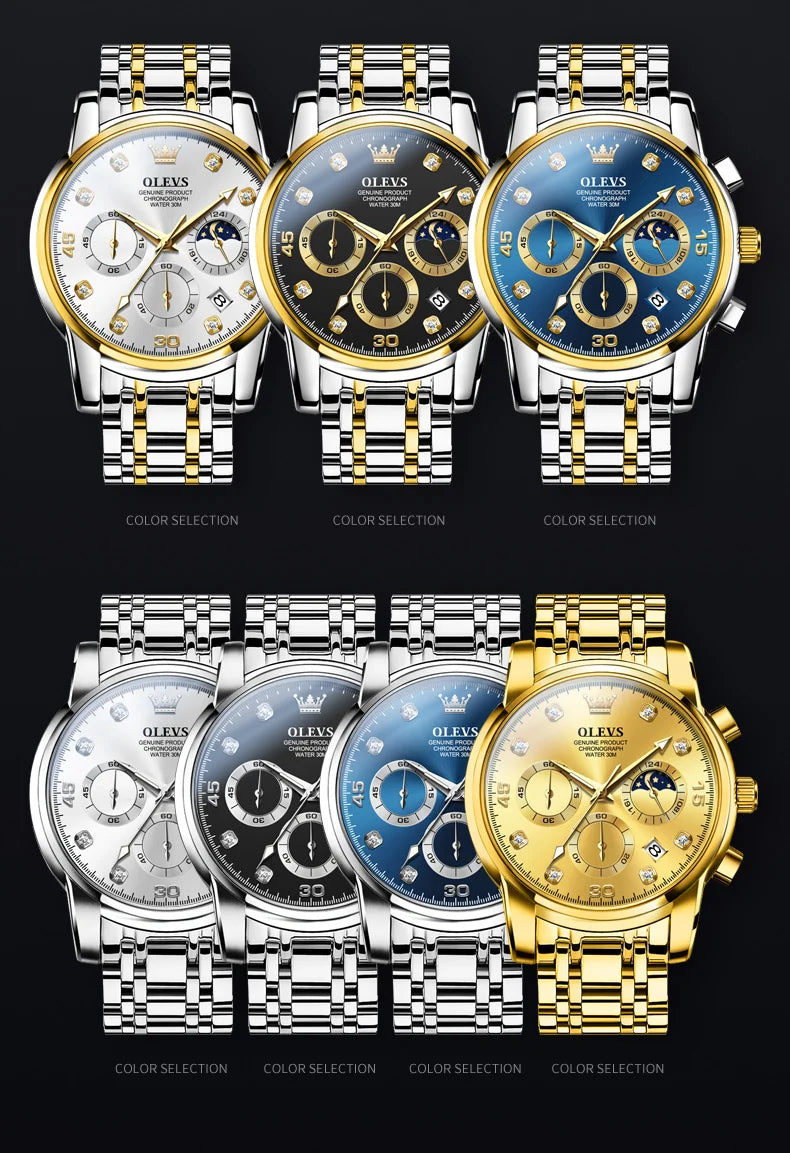 OLEVS Luxury Watch for Men Original Fashion Business Man Quartz Wristwatches Waterproof Stainless Steel Mens Watch Reloj Hombre - Qoraheyhub