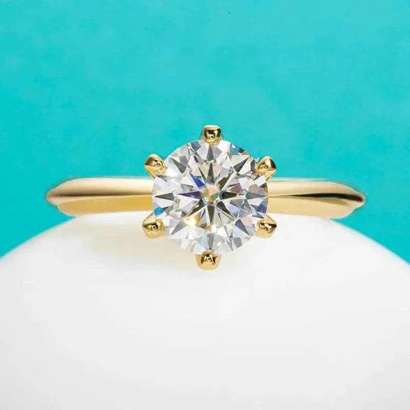 Yellow Gold Ring 3ct D Color Moissanite Engagement Rings For Women GRA Cer Customs Jewelry Wholesale