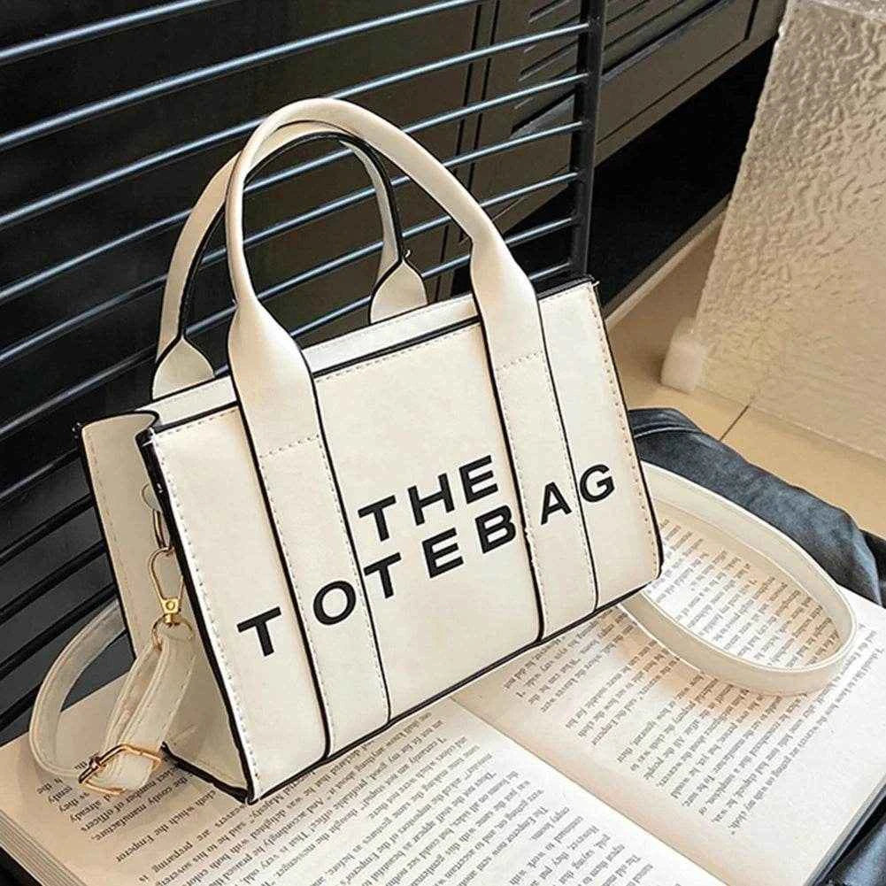 Women Messenger Bags Letters Printed Fashion Top-Handle Bags PU Leather Portable Casual Simple Adjustable Straps Female Tote Bag