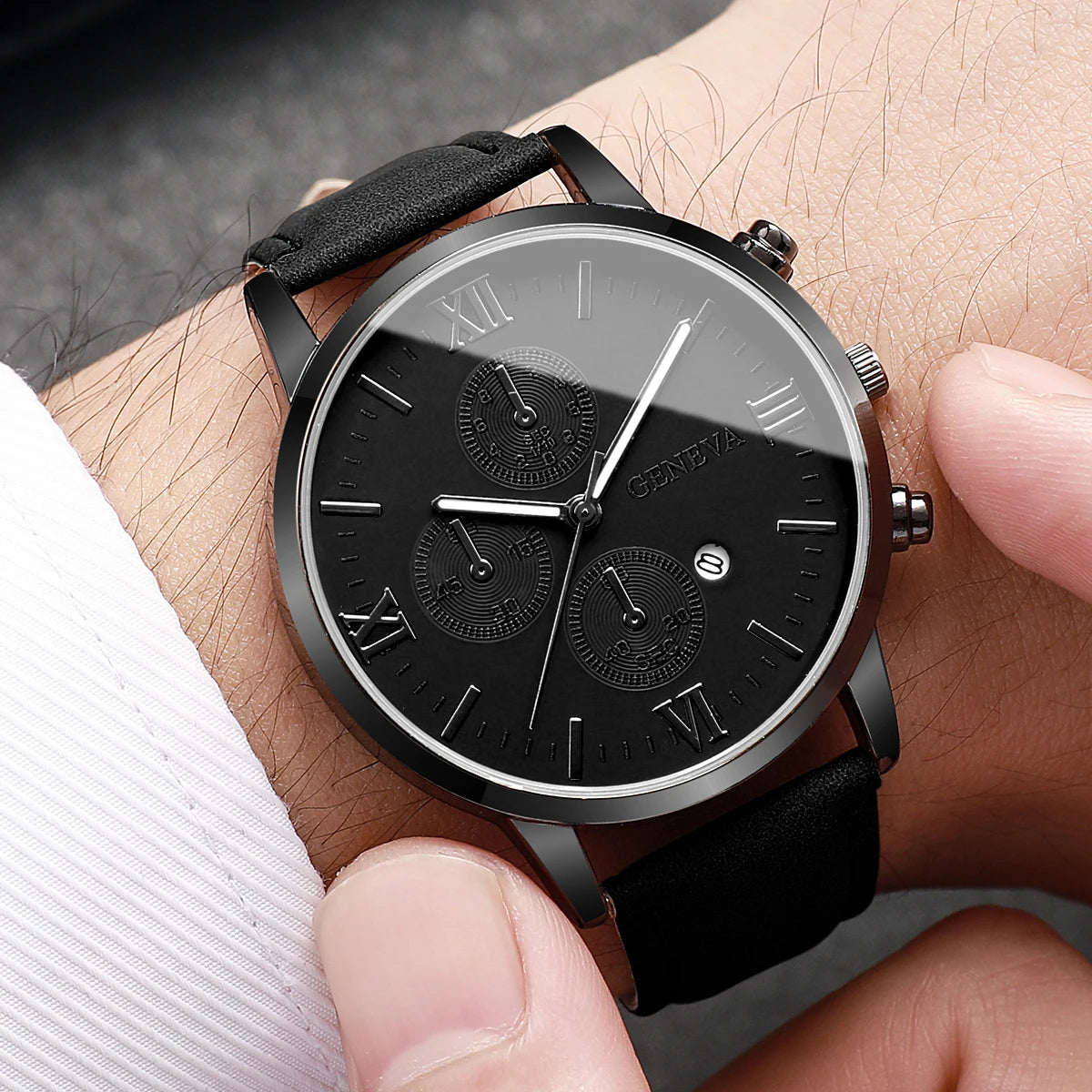 1/2PCs Men's Casual Calendar Watch Fashionable Men's Temperament Leather Quartz Watch Unisex Watch Set(Box Not Included) - Qoraheyhub