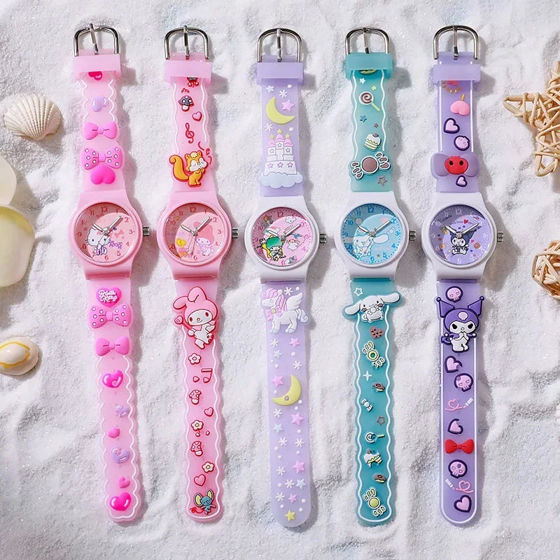 3D Pattern Children Wrist Watch Sanrio Hello Kitty Cinnamoroll Waterproof Watch Kuromi Cartoon Christmas Watchband Kids Gift - Qoraheyhub