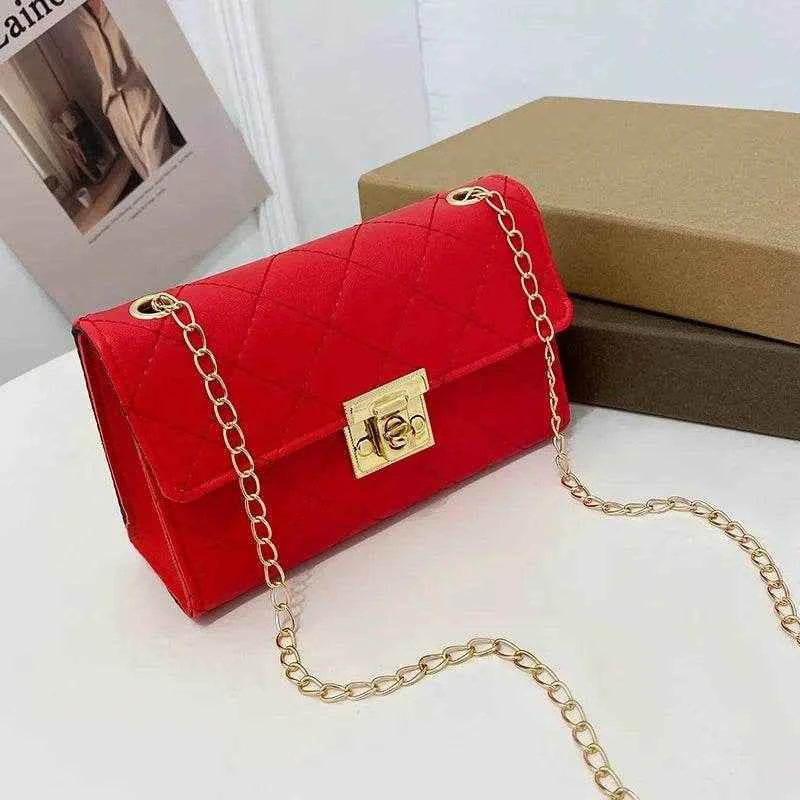 Women's Bag Korean Classic Checkered Diamond Embroidered Lock Chain Single Shoulder Small Square Bag Crossbody Mobile Phone Bag