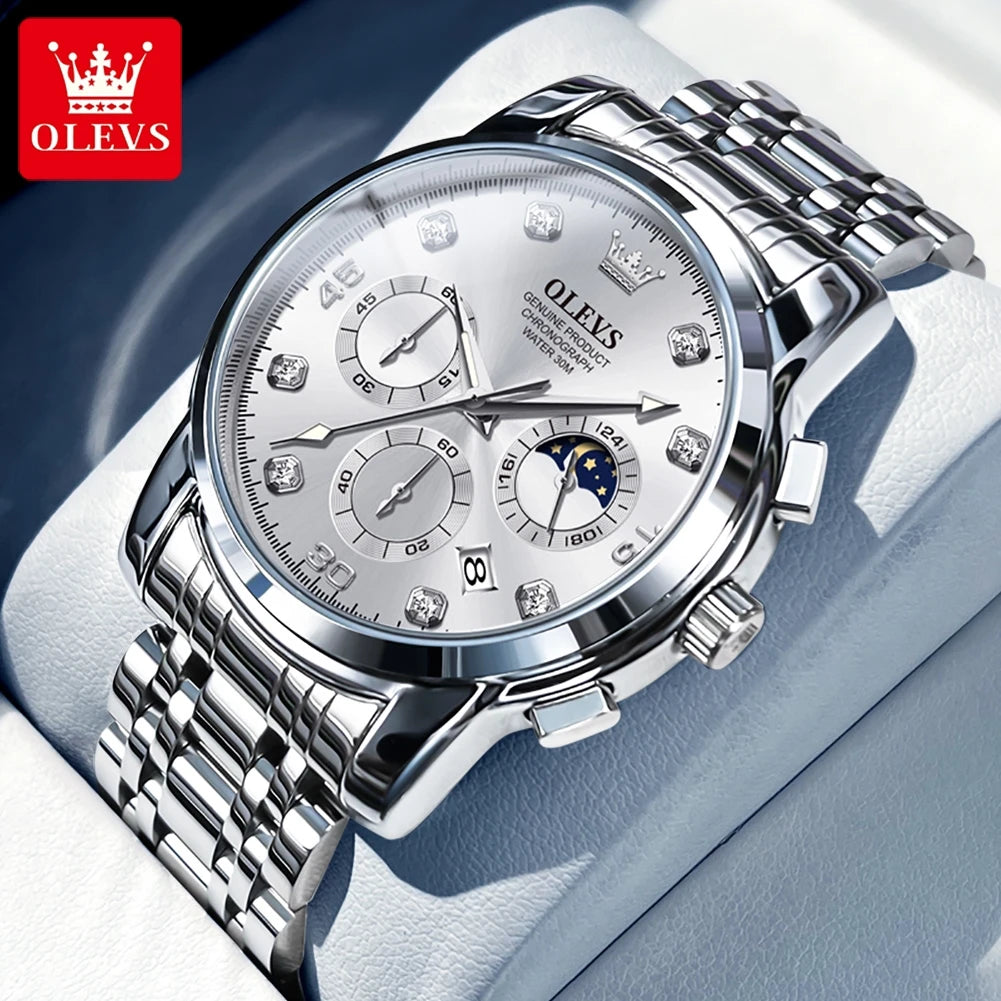OLEVS Luxury Watch for Men Original Fashion Business Man Quartz Wristwatches Waterproof Stainless Steel Mens Watch Reloj Hombre - Qoraheyhub