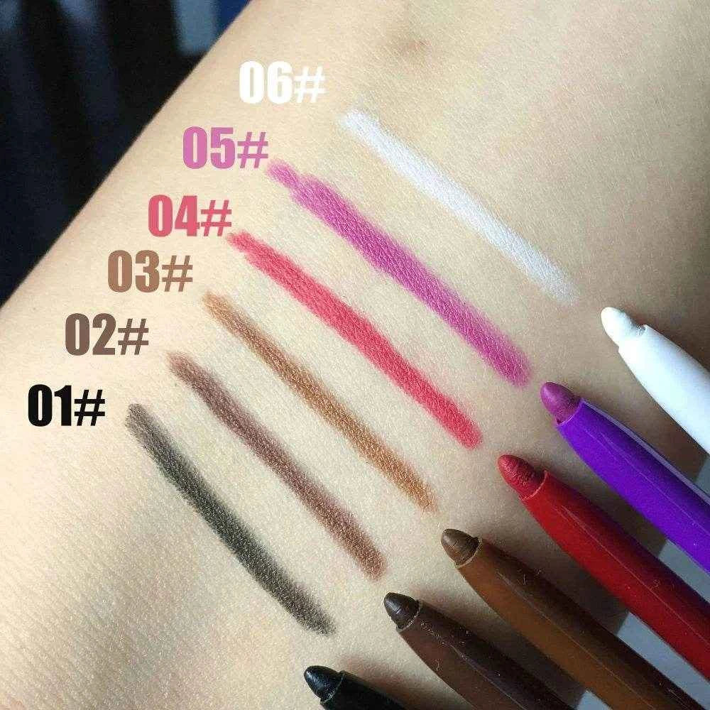 1/6Pcs 2 In 1 Eyeliner Lip Liner Gel Pencil Waterproof Long-lasting White Black Brown Easy Wear Eyeliner Makeup Eye Cosmetic