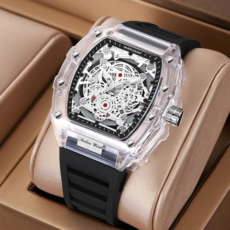 UTHAI BK134 Fashionable Men watch barrel shaped transparent waterproof quartz watch sports clock gift watches for man - Qoraheyhub