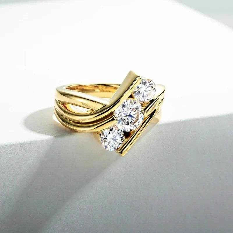 Three Stones 925 Sterling Silver 2 Carat All Moissanite Ring Woman Yellow Color Engagement Jewelry