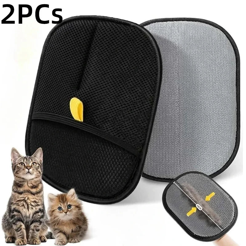 Pet Hair Removal Set Tool Reusable Static Removal Gloves Double-Sided Grooming Gloves Remove Dog Cat Hair Carpets Sofa Cleaner - Qoraheyhub