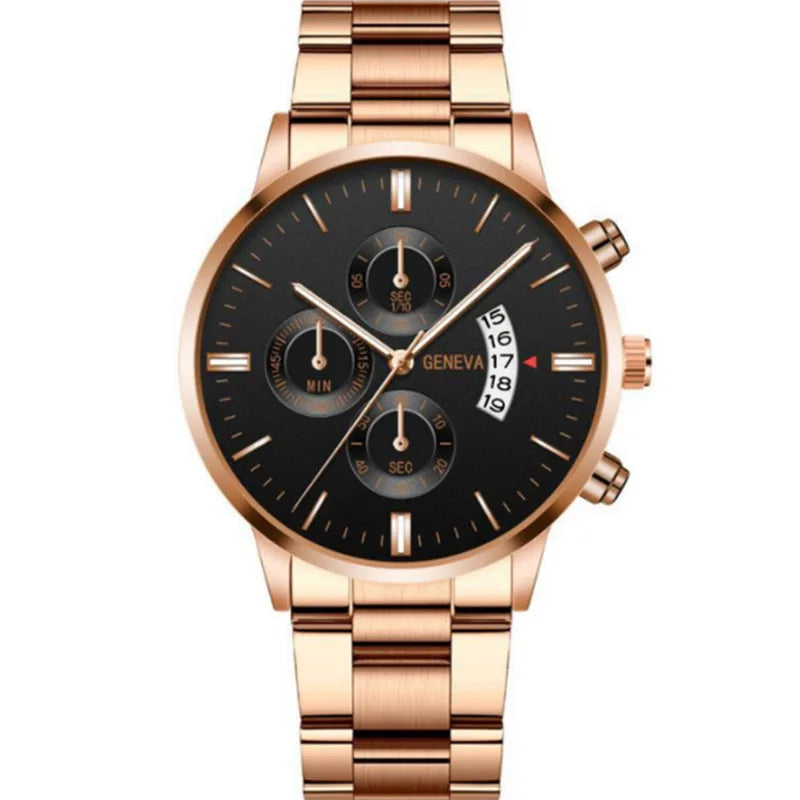 Fashion Men Stainless Steel Watch Luxury Calendar Quartz Wrist Watch Mens Business Watches for Man Clock Montre Homme - Qoraheyhub