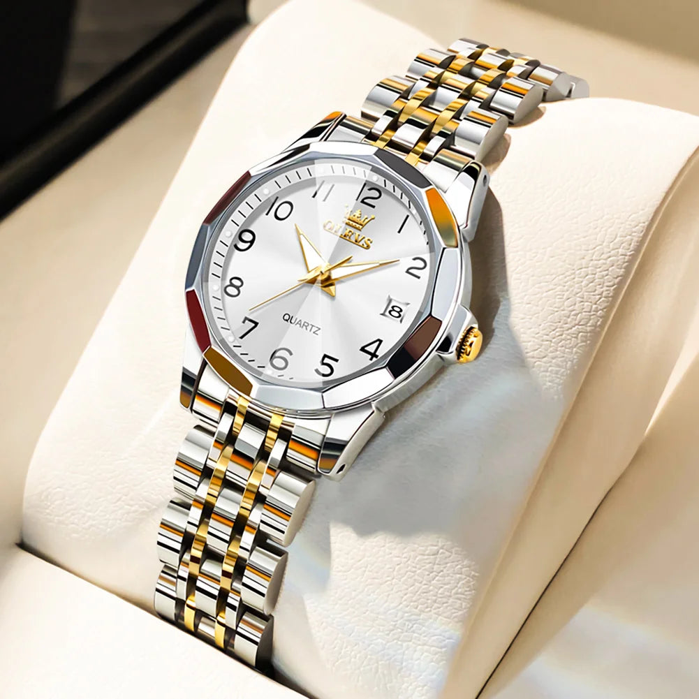 OLEVS 9931 Elegant Fashion Women's Watches Luxury Brand Original Quartz Watch for Lady Waterproof Stainless Steel Luminous Date - Qoraheyhub