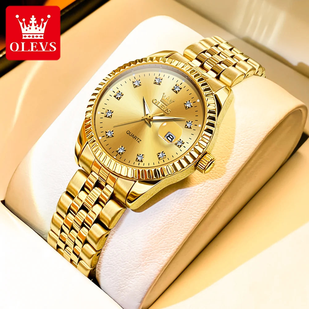 OLEVS 5526 Quartz Elegant Dress Wristwatch Luxury Stainless Steel Waterproof Watch For Women Date Display Original Woman Watches - Qoraheyhub