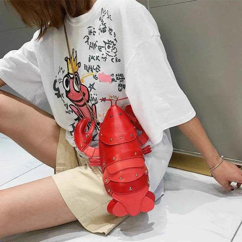 Cute Fashion Lobster Style Crossbody Mini Bag Pu Leather Girl's Chain Purses and Handbags Women Shoulder Bag Clutch Bag 2021