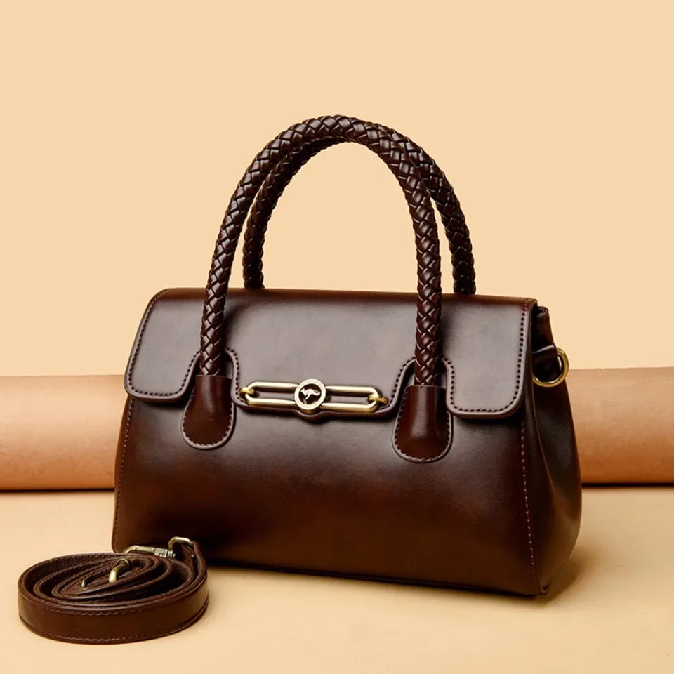 Retro High Quality Oil Leather Women Top-handle Shoulder Bags Vintage Casual Totes Latest Trendy Lock Designer Handbag Small