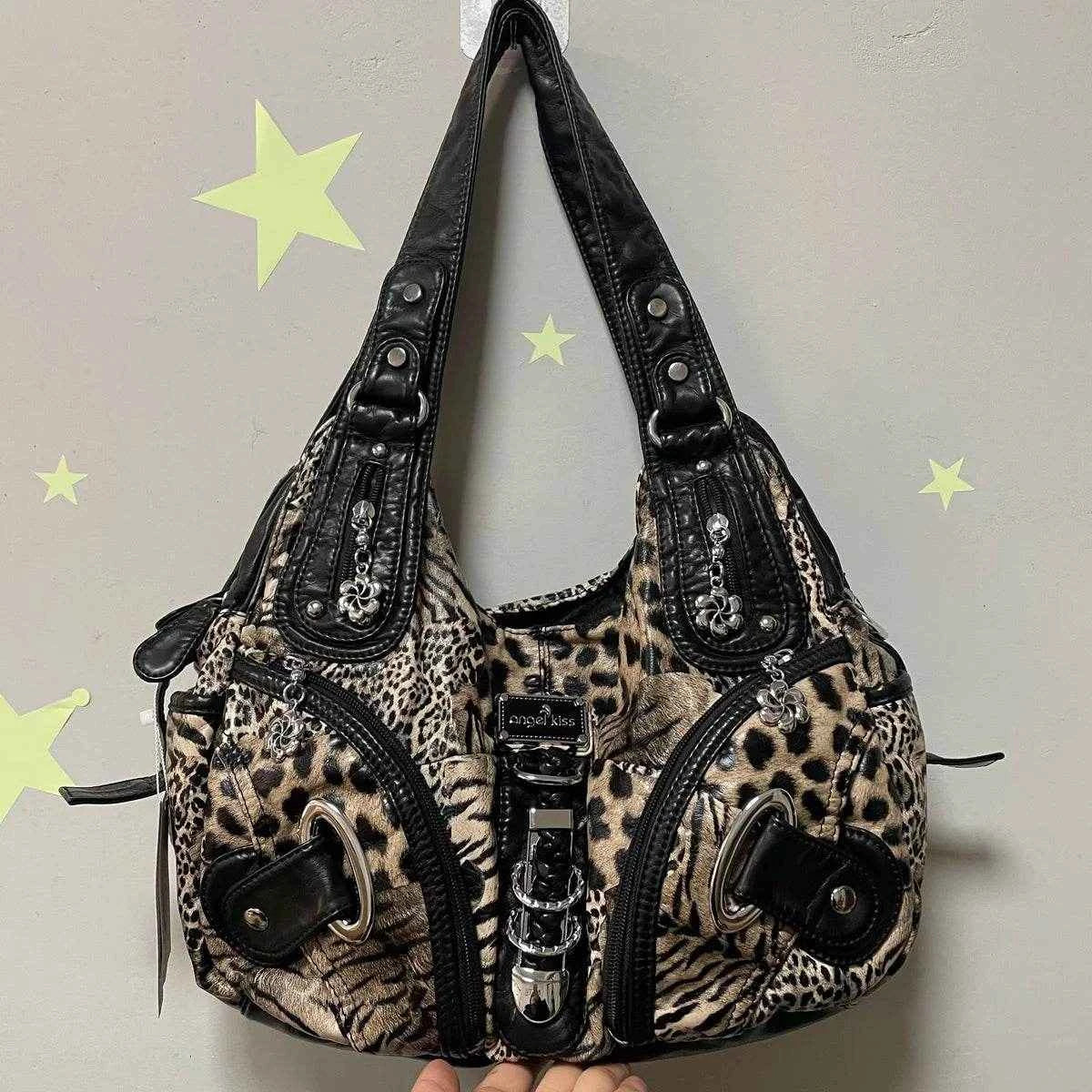 Angelkiss Women Handbags Leopard Bag Top-handle Handbag Fashion Satchel Dumpling Pack Shoulder Bag Tote Bag Hobos Large Purse