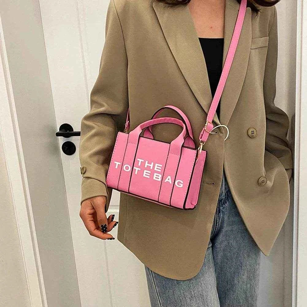Women Messenger Bags Letters Printed Fashion Top-Handle Bags PU Leather Portable Casual Simple Adjustable Straps Female Tote Bag