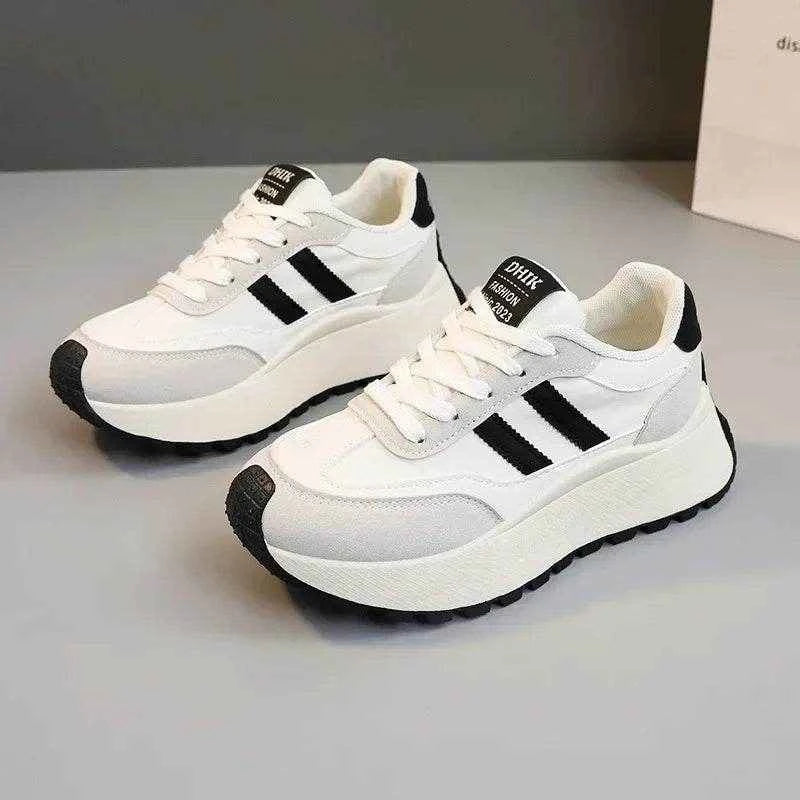 Spring Thick Bottom Women's Shoes 2025 Summer Casual Patchwork Leather Sneakers Casual Vulcanised Shoes Ladies Chaussure Femme