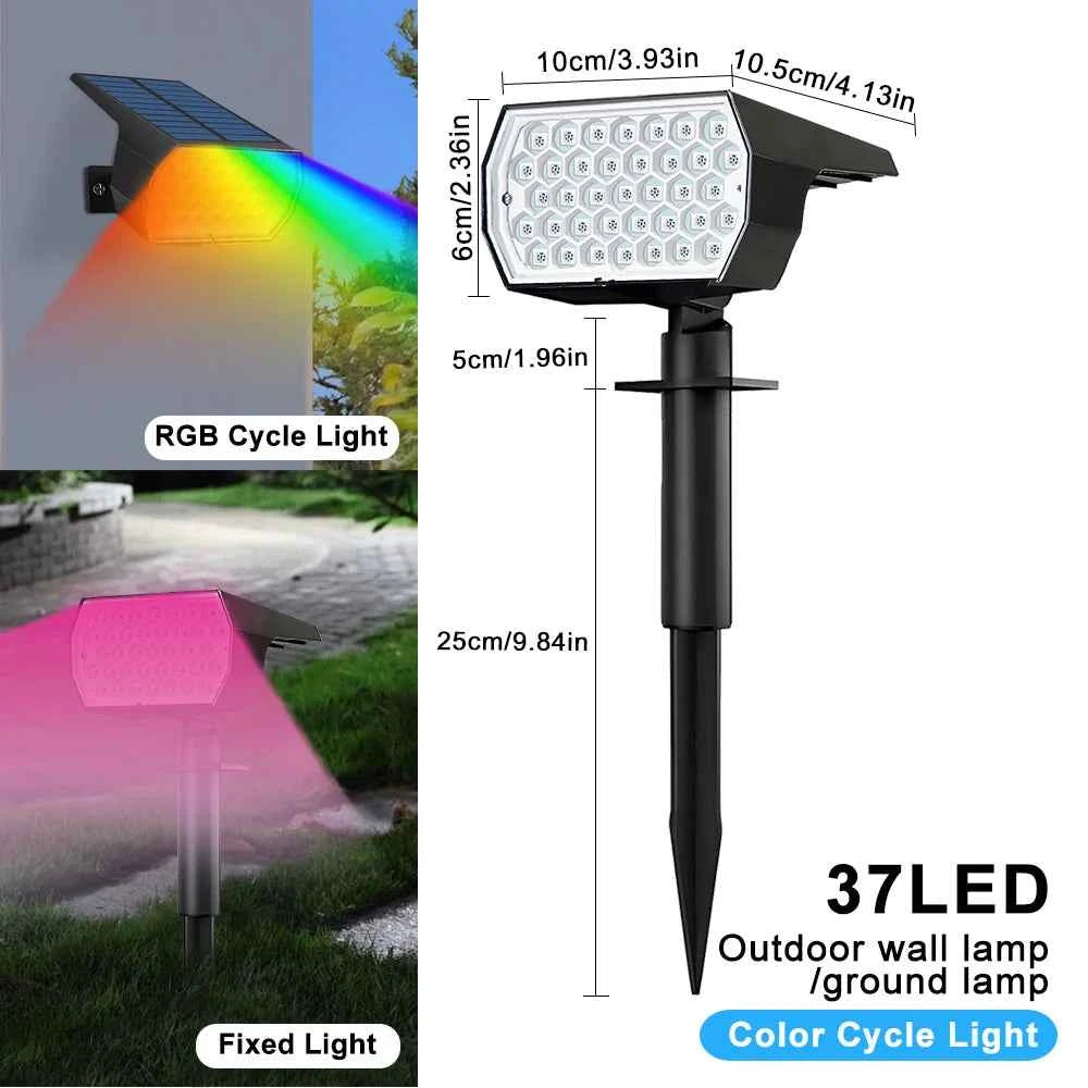 2024 New LED Solar Landscape Spotlights 74 LED Tricolor Light Waterproof 37 LED RGB Solar Garden Wall Lights Yard Lawn Pathway