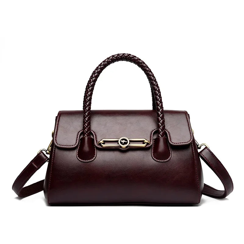 Retro High Quality Oil Leather Women Top-handle Shoulder Bags Vintage Casual Totes Latest Trendy Lock Designer Handbag Small